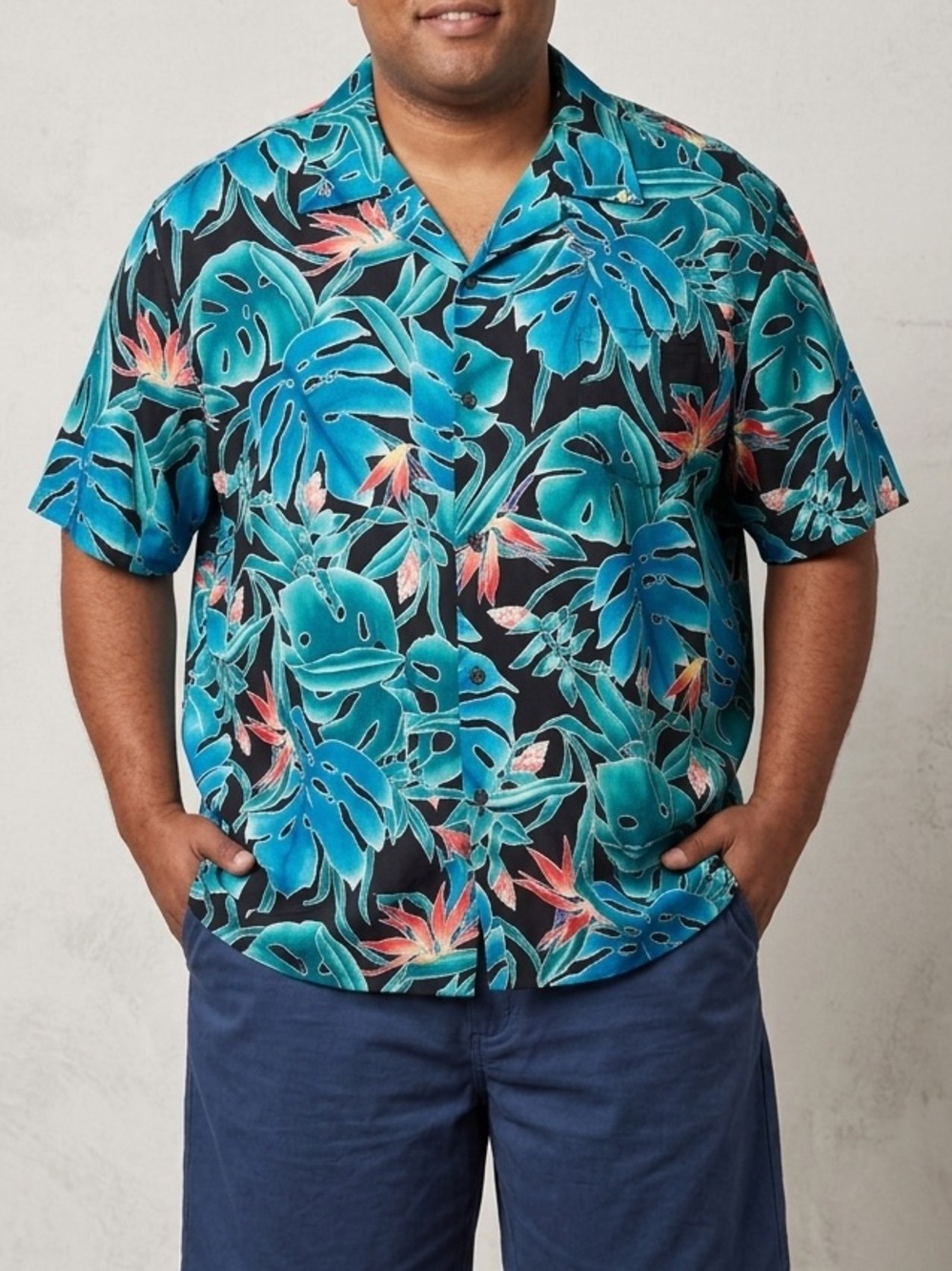 Vintage Hilo Hattie Blue‎ Bird of Paradise Hawaiian Shirt Men's 5XL USA Made